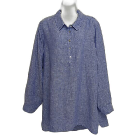 Jones New York 100% Linen Henley Popover Top Shell Buttons Plus Size 1X 16/18 - Picture 1 of 4
